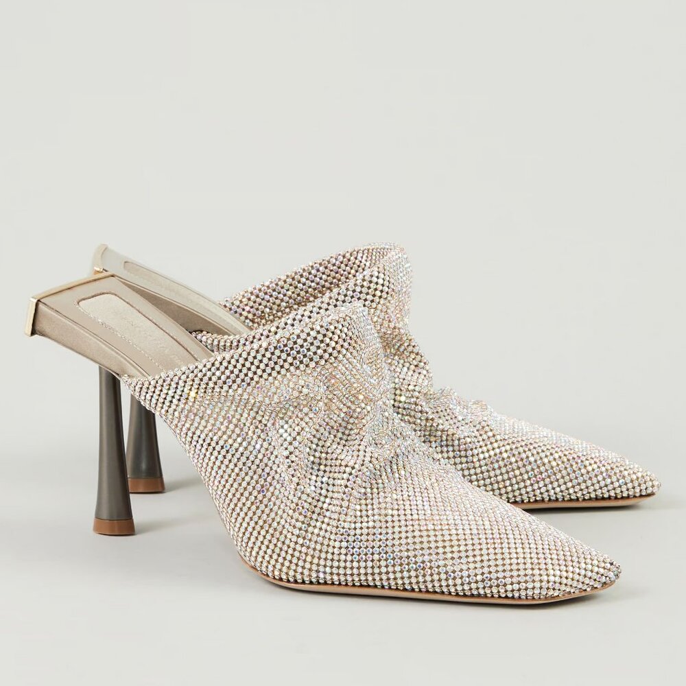 Benedetta Bruzziches Goliarda crystal-embellished chainmail mules